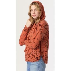 NEW J. SOCIETY bandana distressed hoodie in burnt orange